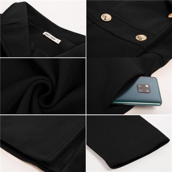 Women's Trench Coat Notch Lapel Double Breasted Thick A Line Pea Coat, B… - Picture 5 of 6